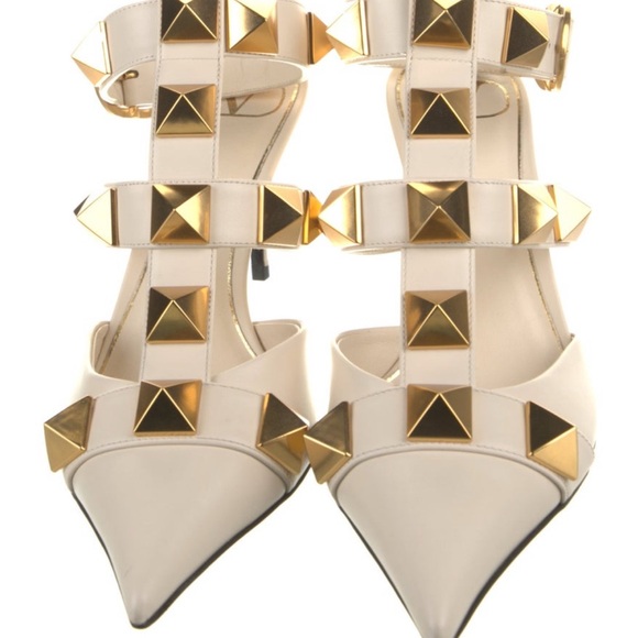 Studded White and Gold Women\'s Heels